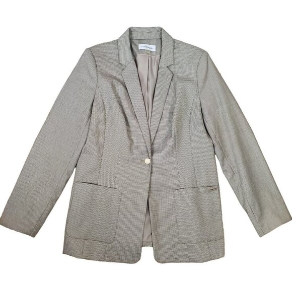 NEW Calvin Klein Womens Textured One-Button Blazer Jacket Sz 12 Neutral Tan Blk - Picture 4 of 16
